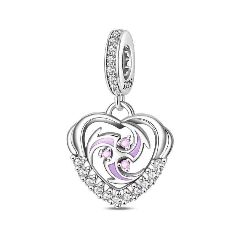 925 Silver Jellyfish Pendant Bead Sparkling Purple Charm for DIY Bracelet Jewelry Accessories Birthday Gift