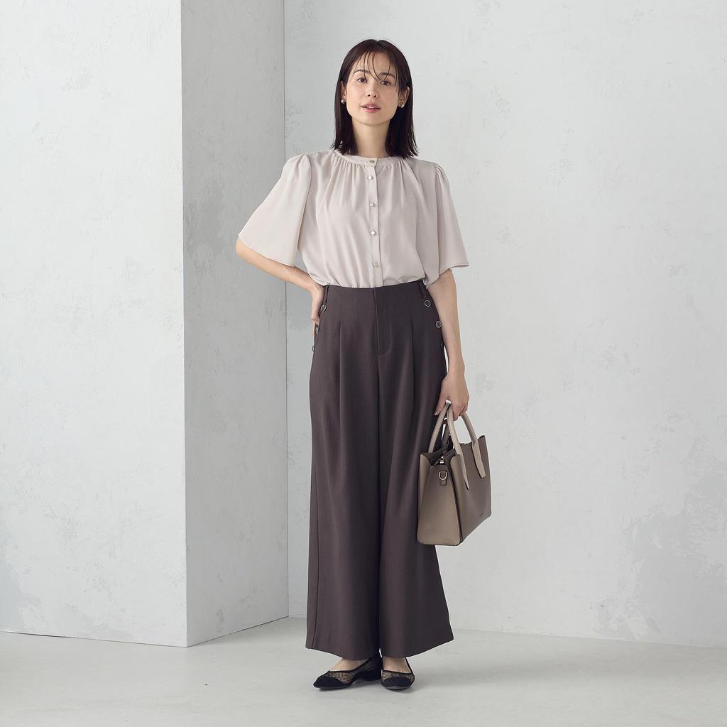 Comme Ca Ism Front and Back Gathered Blouse L Beige 2-Way 12-68CK25-205