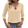 Women's T-shirt Solid Color V Neck 3/4 Sleeve Top