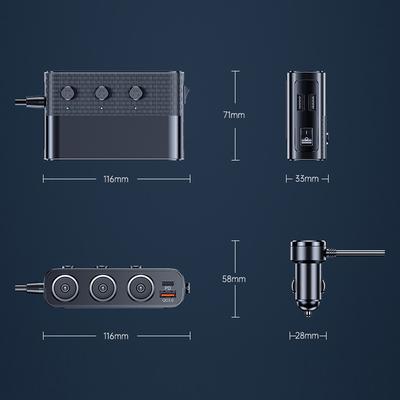 Autoladers 128W PD+QC3.0 Snellaadadapter 3-aansluitingen Power Splitter 12-24V met 4 USB-poorten