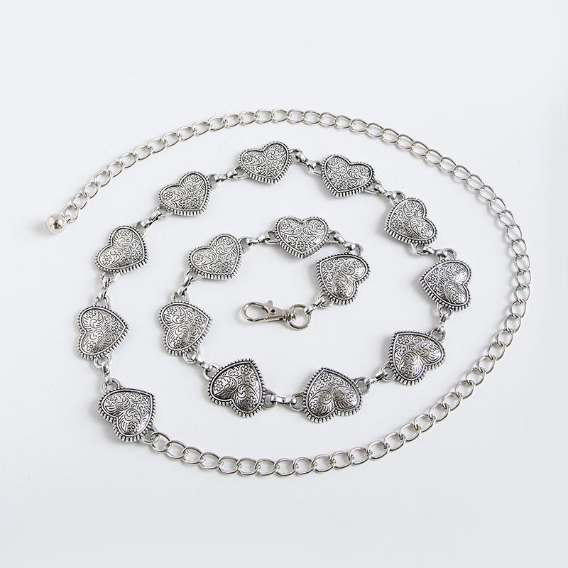 New Love Retro Engraving Sweet and Exquisite Women's Dress Pants with Metal Heavy Industry Waist Chain