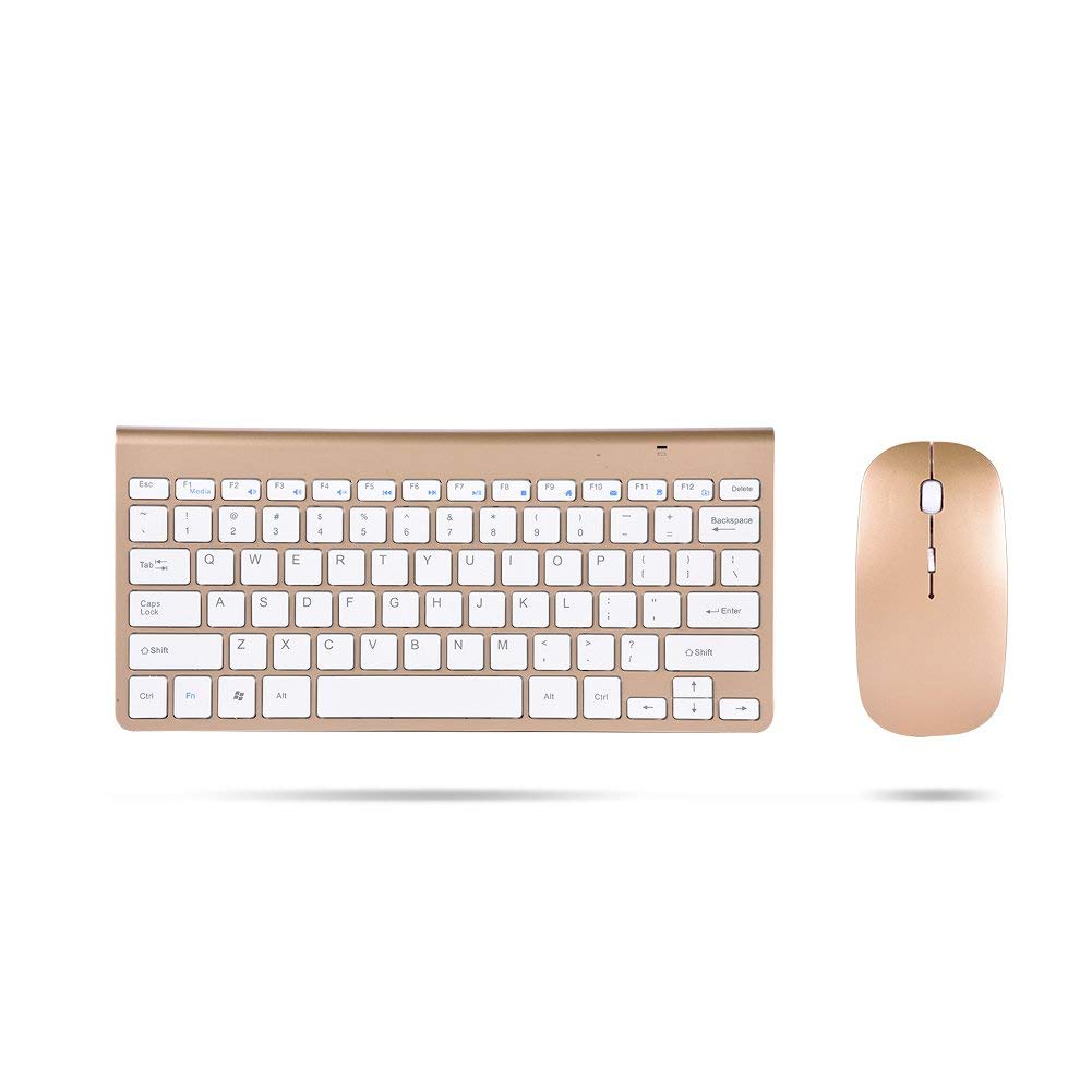 Wireless Bluetooth Keyboard and Mouse Set, Easy Connection, Slim, Waterproof, 2.4GHz, Lightweight, Thin, Energy-Saving, for PC (Gold)