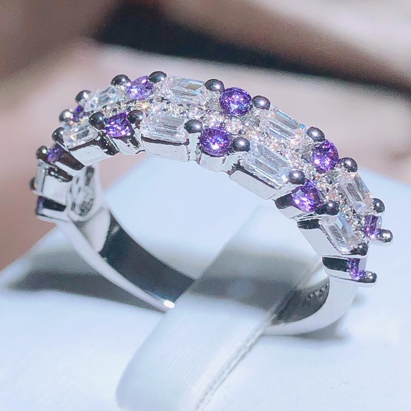 

New Fashion Square Ring Purple AAA+ Zircon Micro-inlay For Women 925 Stamp Classic Two-color Zircon Full Drill Wedding Rings 10 білий