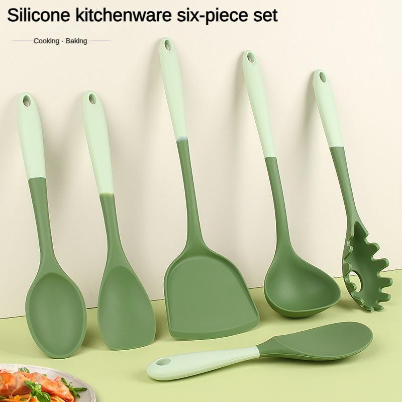 6Piece Silicone Kitchen Utensil Set Chinese Spatula Soup Ladle Slotted Turner Pasta Spoon Salad Honey Scrapers for Non
