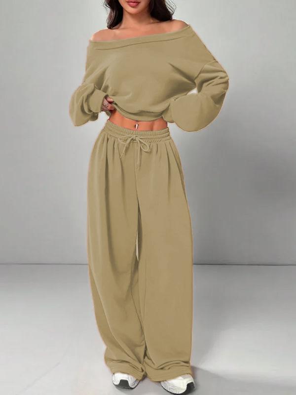 2025 Damen Casual Einseitiges Sweatshirt und Strickset - Unifarben, Lockere Passform, Kurz- und Langarmoptionen