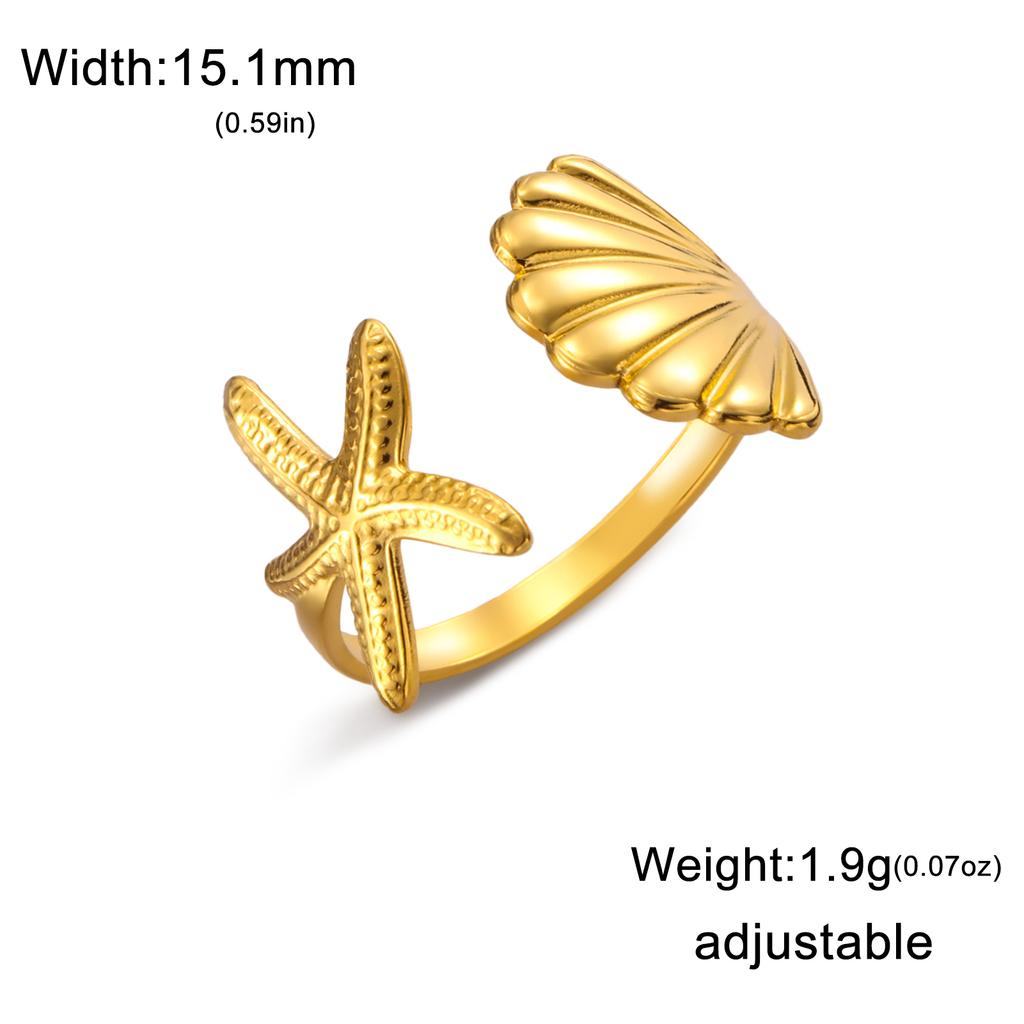 Verstellbare Muschel Seestern Ringe für Damen Edelstahl Sommer Strand Schmuck Gold Farbe Offene Fingerringe 2026 Trendig