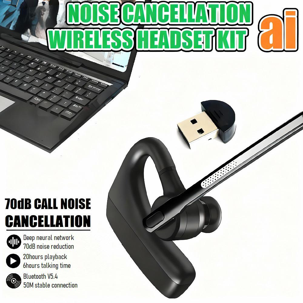 

DBS Business Bluetooth Earbuds with AI Noise Cancelling for Smart Call, Computer & Phone Connections in Customer Service & Office Use Stand-alone Dongle