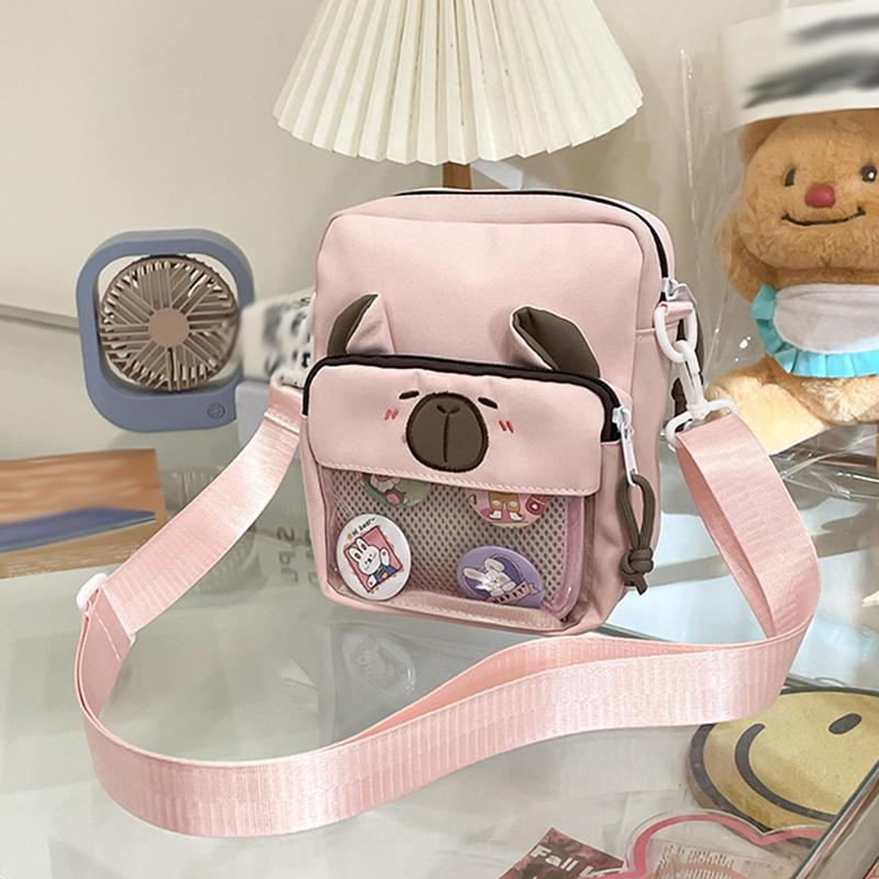 Kawaii Capybara Anime Crossbody Bag Versatile Student Casual Messenger Bag Sweet Translucent Cute Lightweight Canvas Multipurpose Shoulder Bag