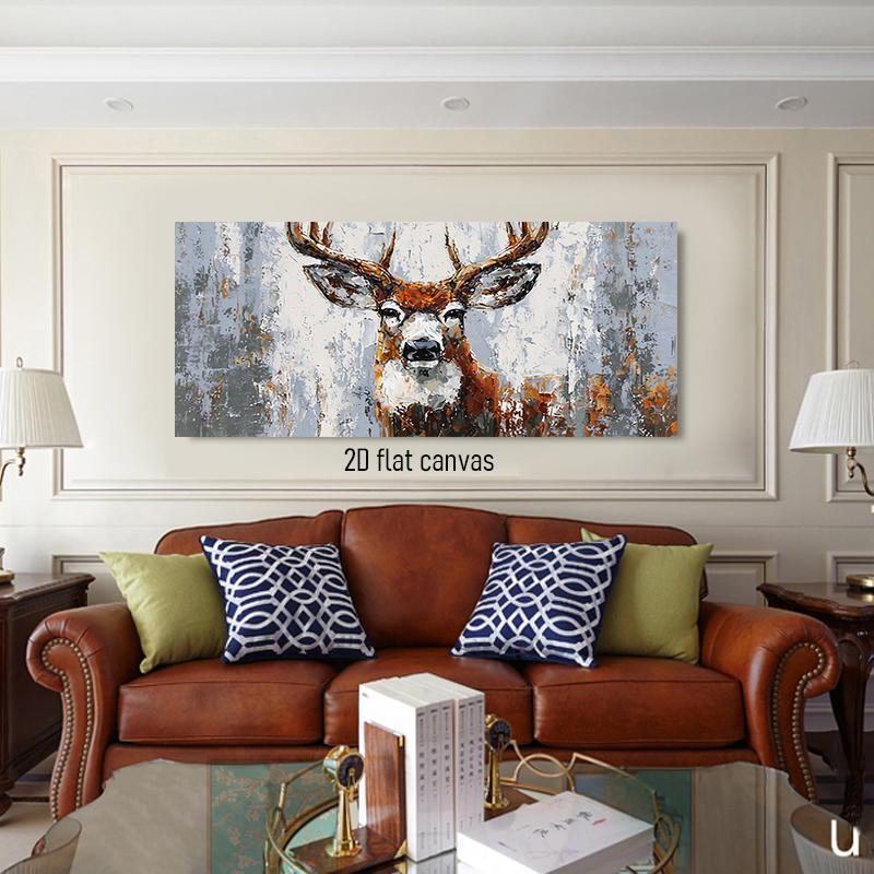 

1pcs Nordic style elk oil painting, living room foyer decoration painting, modern minimalist animal canvas hanging painting, din (as the picture,50x100cm No Frame)
