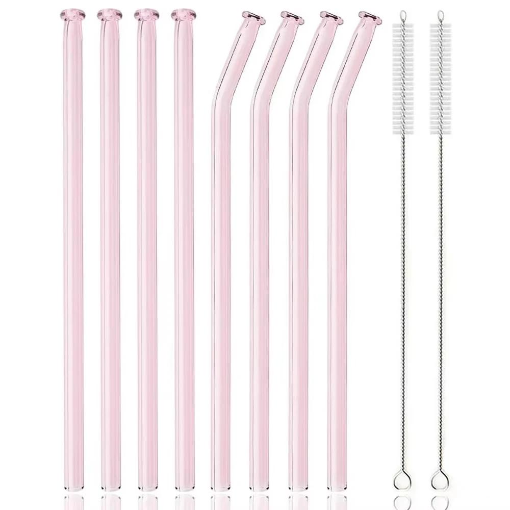 10Pcs/Set High Borosilicate Glass Straw Reusable Eco Friendly Drinking Straws Set Bubble Tea Smoothies Bar Accessories