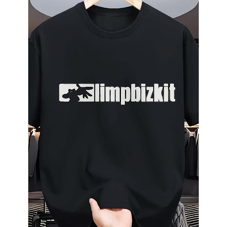 Men'S Heavy Black Graphic Tee Featuring a Limpbizkit Design, Styled with a Kangaroo-Inspired Print This Casual Round Neck Shirt Is Perfect for