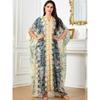 Indonesia Middle East Plus Size Women's Amazon Cross-Border Dress Djellaba V Neck Print Batwing Sleeve Dress Dress