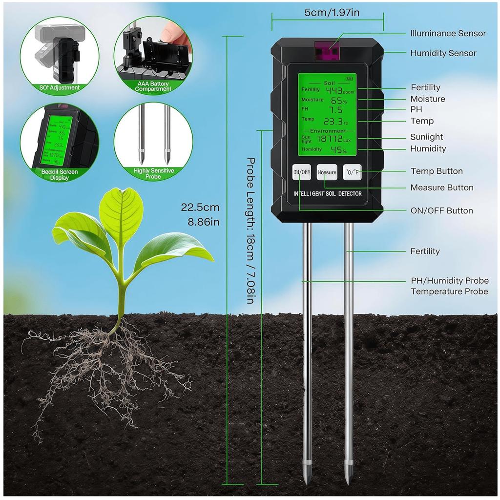 Soil Tester Soil Moisture Meter Fele Soil Temperature Soil pH Meter Moisture Soil Detector