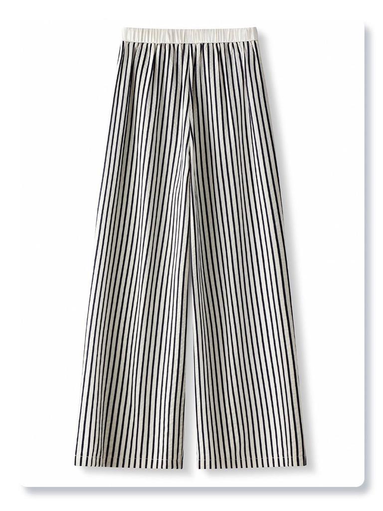 White Striped Wide Leg Women's Slimming Pants - New Summer 2025 Collection