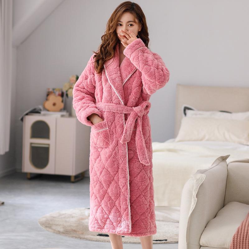 

Женская зимняя ночная сорочка, трехслойная утолщенная флисовая длинная пижама, женский коралловый флис с подкладкой из хлопка, теплый халат, женские осенне-зимние модели 3XL
