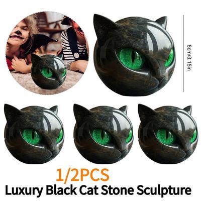 Luxusní socha černého kočičího kamene Černý obsidián Křišťálový drahokam Kočka Pryskyřice Kočičí hlava Mramorová textura Kočičí kámen Dekor