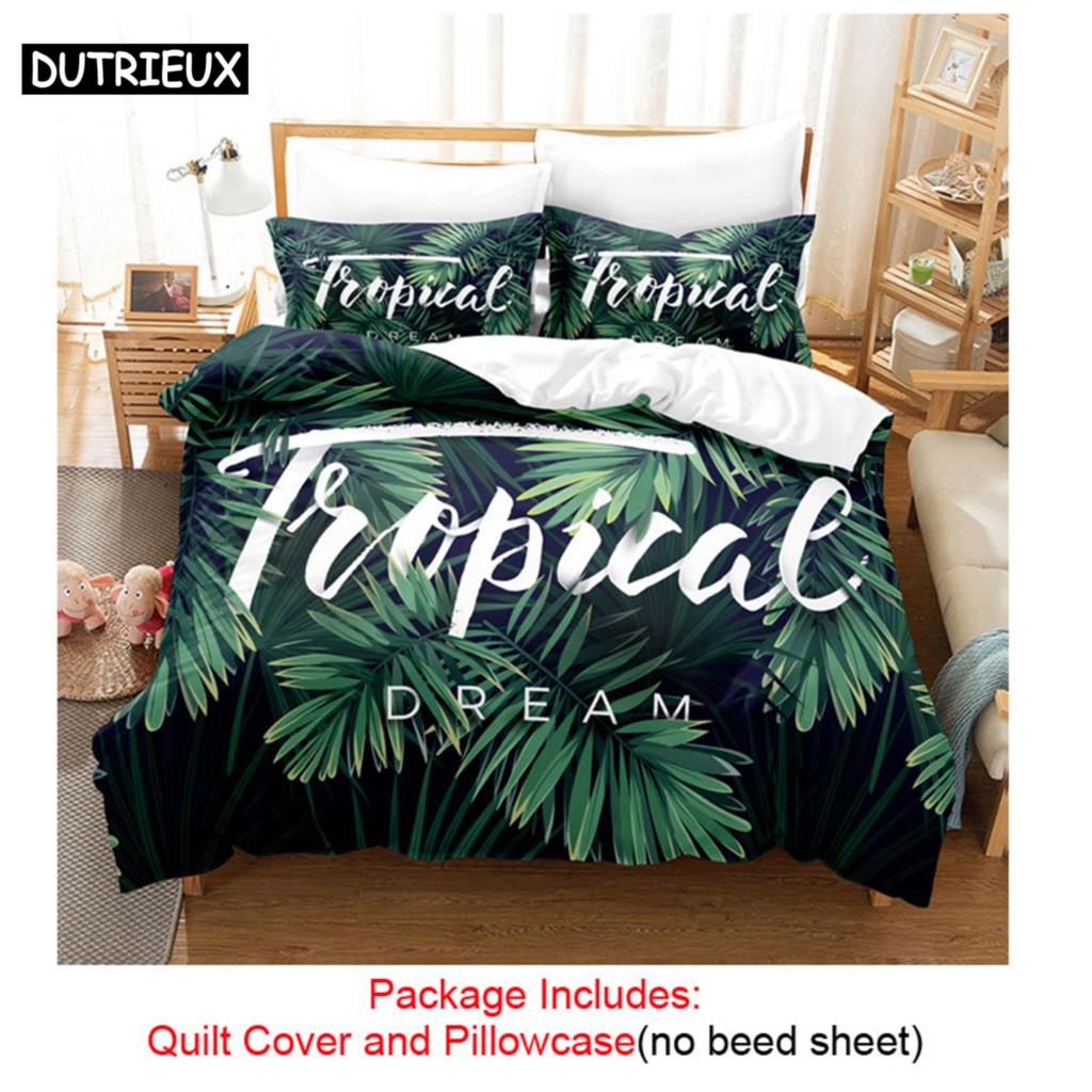 Quilt Duvet Cover Bedding Set Pillowcase Linens Green Plant 3D Queen King Size Double Bed Full Single 220x240 200x200 Bedroom