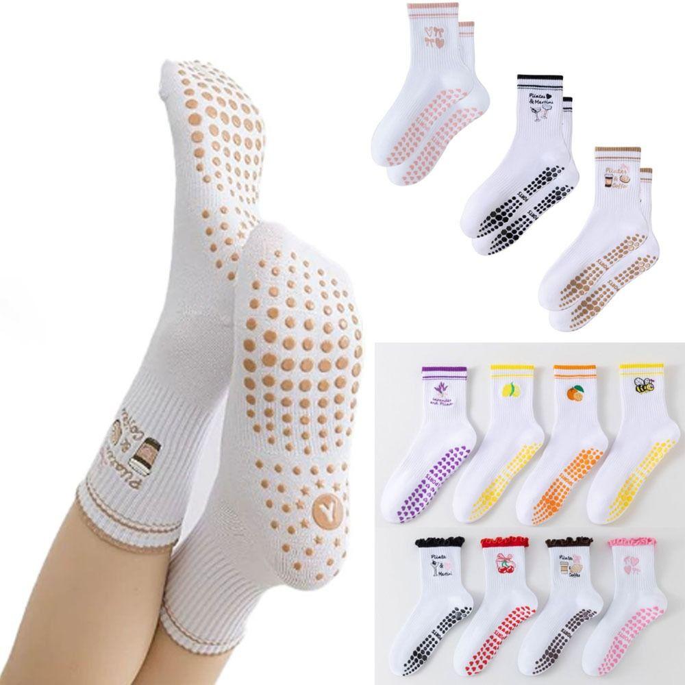 Harajuku Street Pilates Socks Breathable Cherry Embroidery Socks New Mid Tube Socks