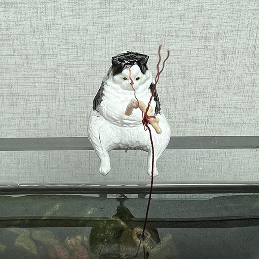 Artificial Resin Ornaments Cat Fishing Shape Layout Props Aquarium Fish Tank Landscaping Decoration
