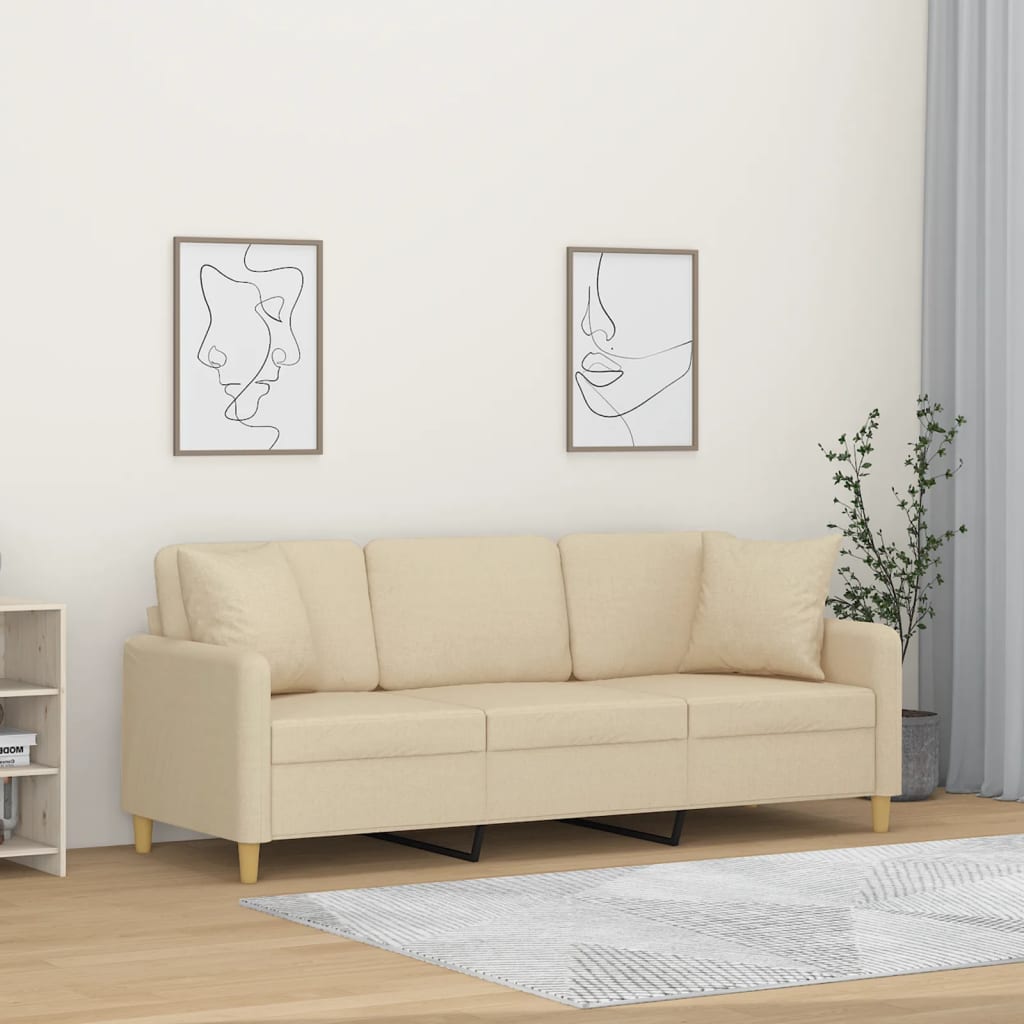 Vidaxl 3-Seater Sofa With Cushions, Cream, 180 Cm, Fabric