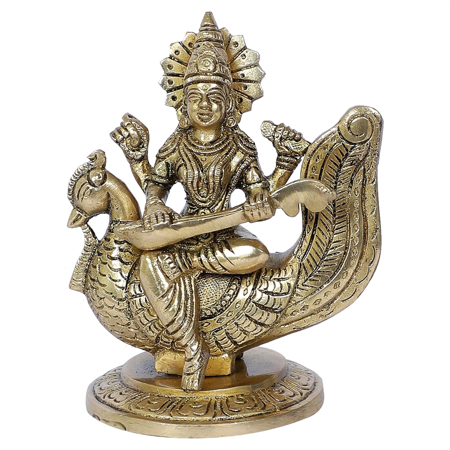 

Goddess Saraswati On Swan Brass Idol, God Idols, Religious, Antique White-Gold