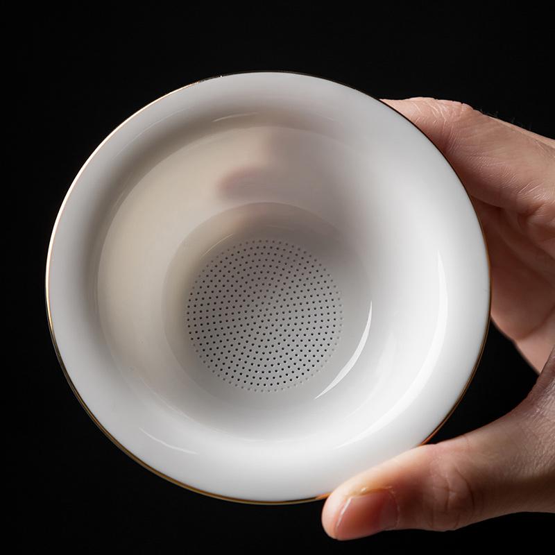 Rundes Teesieb aus weißem Porzellan, Moderne Schlichtheit Haushalt Keramik Tee-Wasser-Trennung, Kreative Glastasse, Teegeschirr