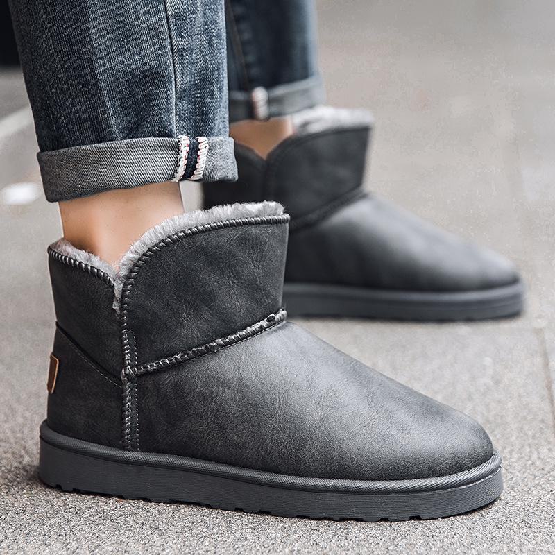 Men's Classic Leather Snow Boots - Thick Velvet, Cold-Proof, Waterproof, Short Winter Cotton Shoes