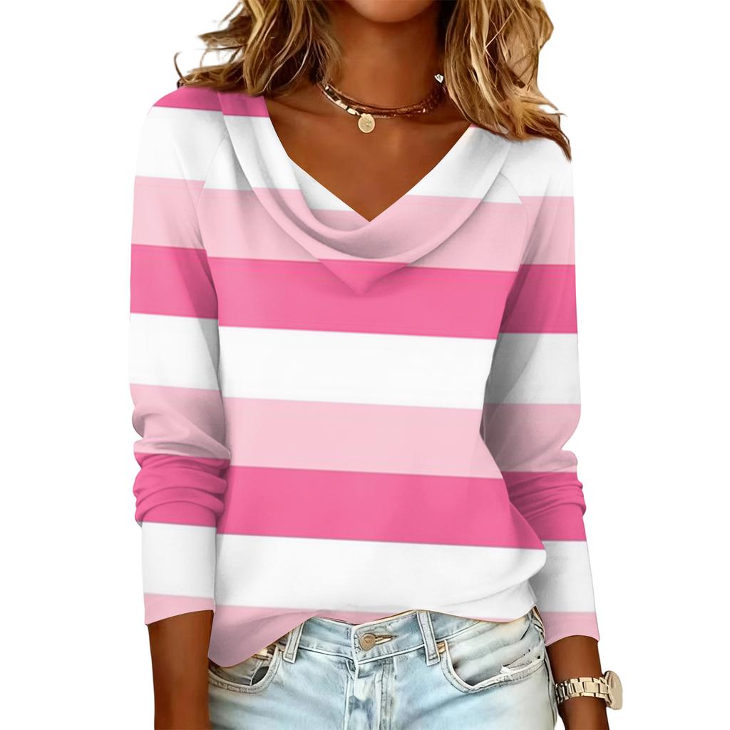 Damen gestreift bedrucktes lässiges und modisches Langarm-Pullover-Oberteil