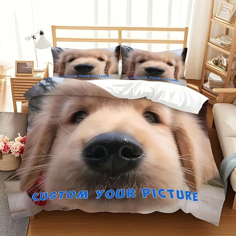 Dog-Themed Duvet Cover Set, Soft, And Breathable, Featuring Animal Print Bedding,Cute Dog Pattern Duvet Cover Set, Polyester