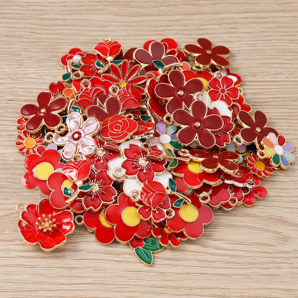 Tusember Mixed Flower Pendants 10Pcs Cute Colorful Flowers Charms for DIY Keychain Bracelets Necklace Jewelry Making Accessories