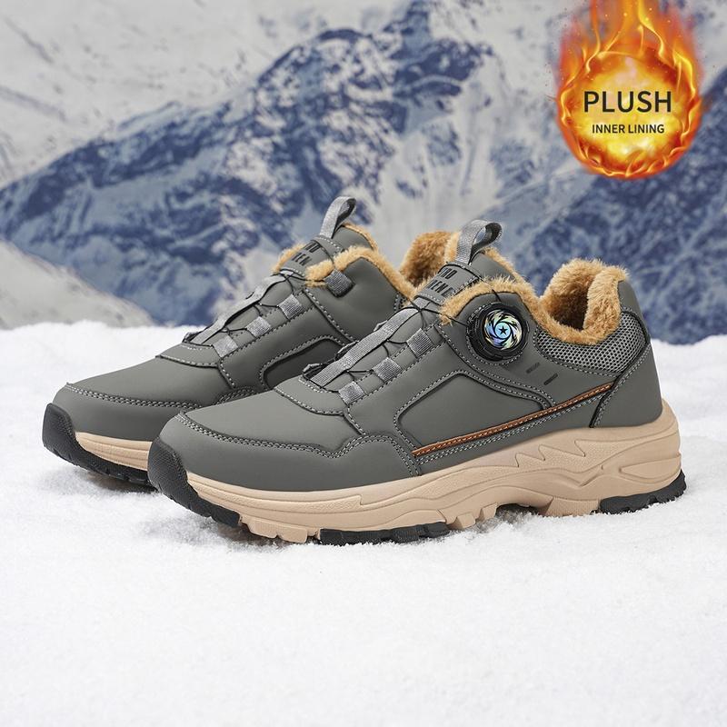 Rotary Knob Winter Sneakers Men Full Plush Interior Beige Sculpted Midsole Deep Lug Outsole