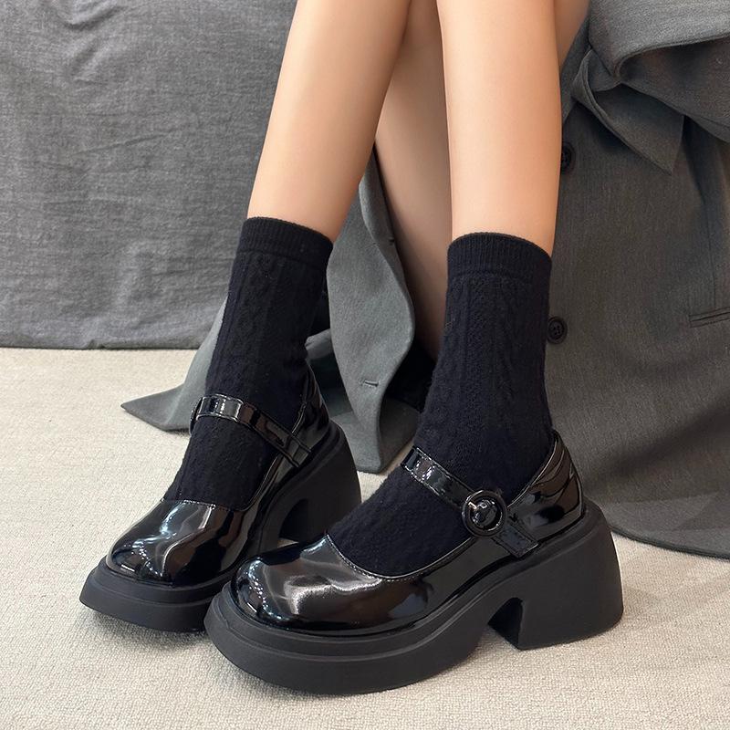 Fashion Black Platform Mary Jane Shoes 2025 New Women's Loafers Women Thick High Heels Lolita Shoe for Women Round Toe Belt Buckle Pumps