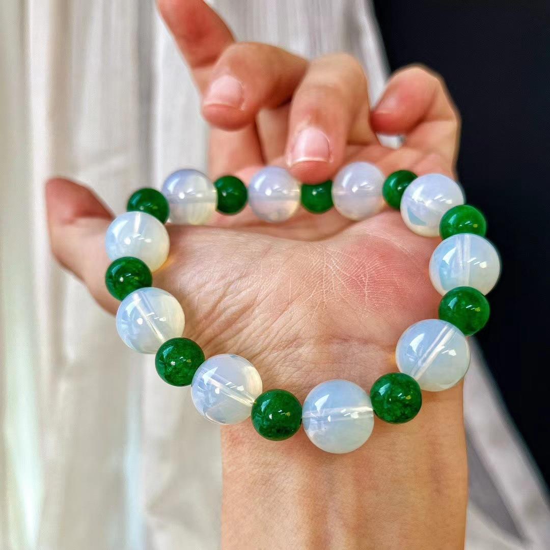 

Vintage National Style 12Mm Artificial Opal Jadeite Artificial Dry Blue Quartz Rock Round Bead Bracelet Bracelet Female