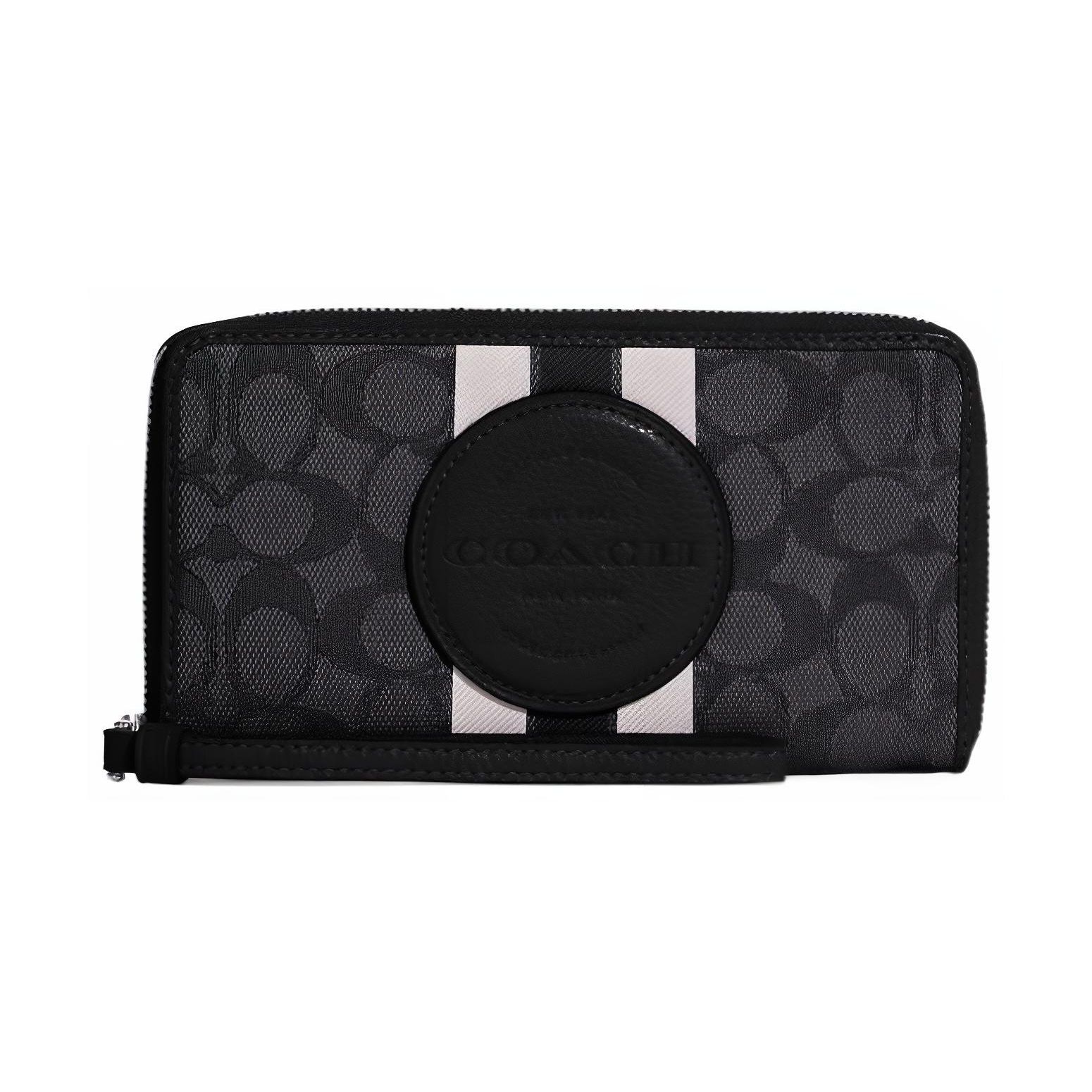 Coach Dempsey 18 Round Logo Stripe Jacquard Pebble Leather Wallet Women Wallet Black C9073-SVRT6 Basic Set BagDust Bag 23330₽