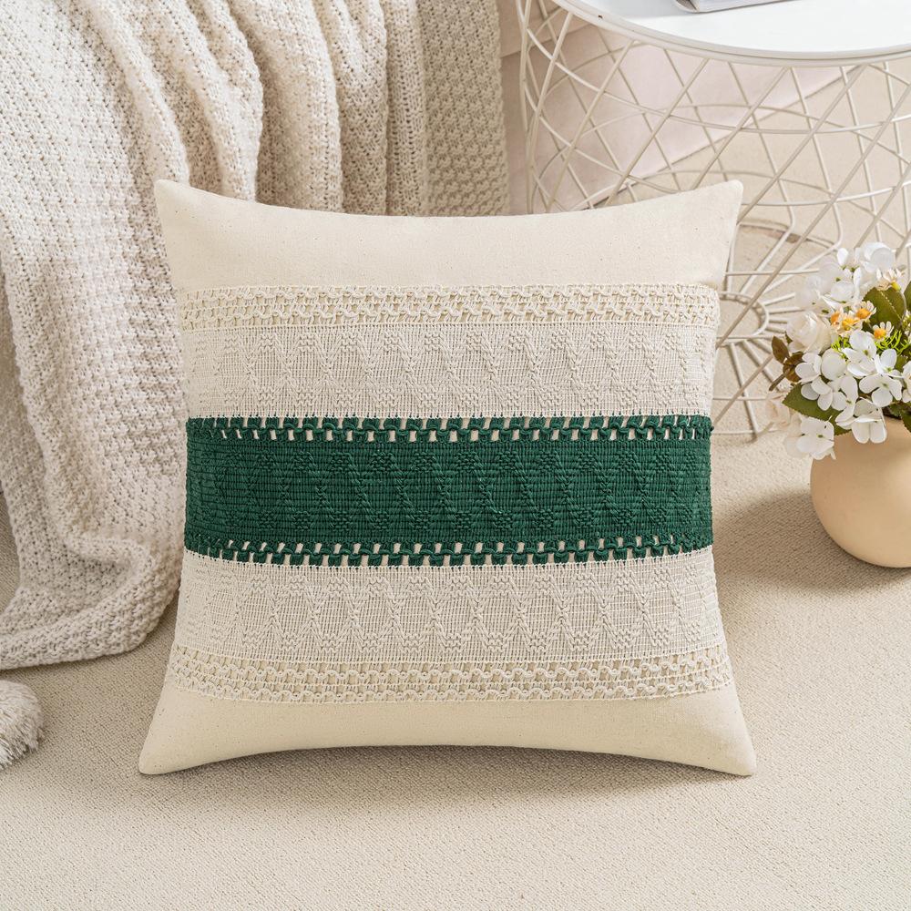 Cotton Thread Splicing Pillow American Pastoral Style Living Room Sofa Pillow Woven Cushion Retro Imitation Cotton Linen Pillow Case