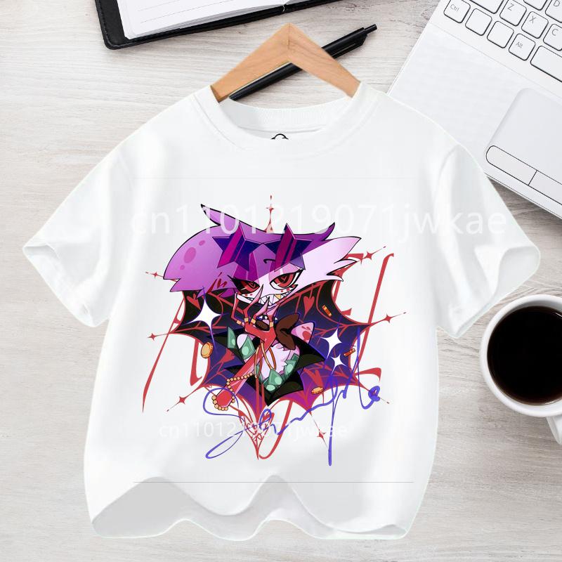 Short Sleeve Loose Kids Cotton Tshirts Cartoon Tees Helluva Hazbinhotel VOX Print T-shirt Hip Hop 3-12 Y Boys Girls Streetwear 100