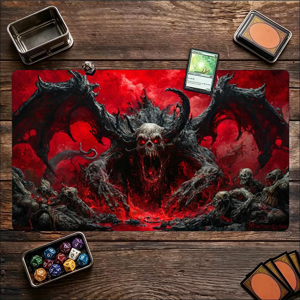 Gothic Hell Demon Skull Art Nonslip Rubber Game Playmat Smooth Table Mat For Tabletop Card Game Desktop Gaming Daily Use