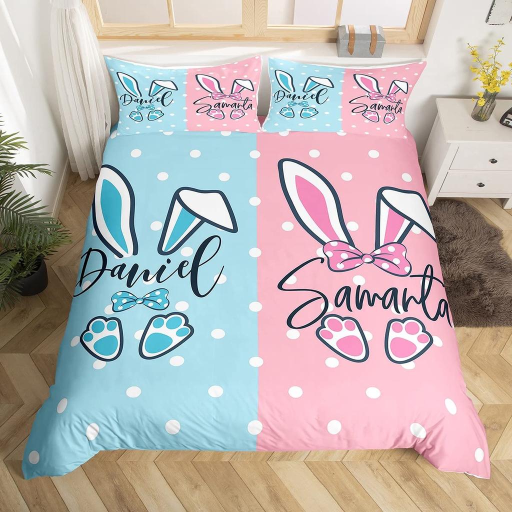 Cute Rabbit Duvet Cover Collection Twin Queen Colorful Flower Bedding Collection Microfiber Botanical Floral Cartoon Animal Comforter Cover