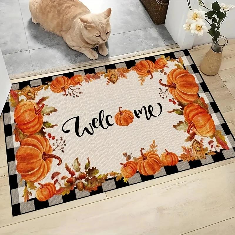 Larch Welcomes Entrance Door Carpet, Crystal Velvet Bathroom Floor Mats,Rug For Bedroom,Farm Autumn Decoration Carpet