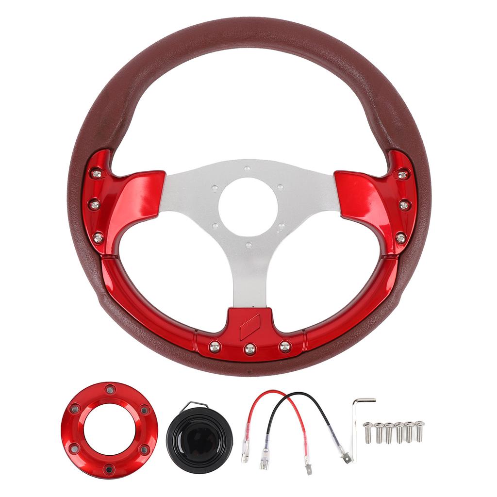 13in Universal Racing Steering Wheel Shockproof PU Leather Sport Style Steering Wheel for Vehicle with 6 Hole Hub