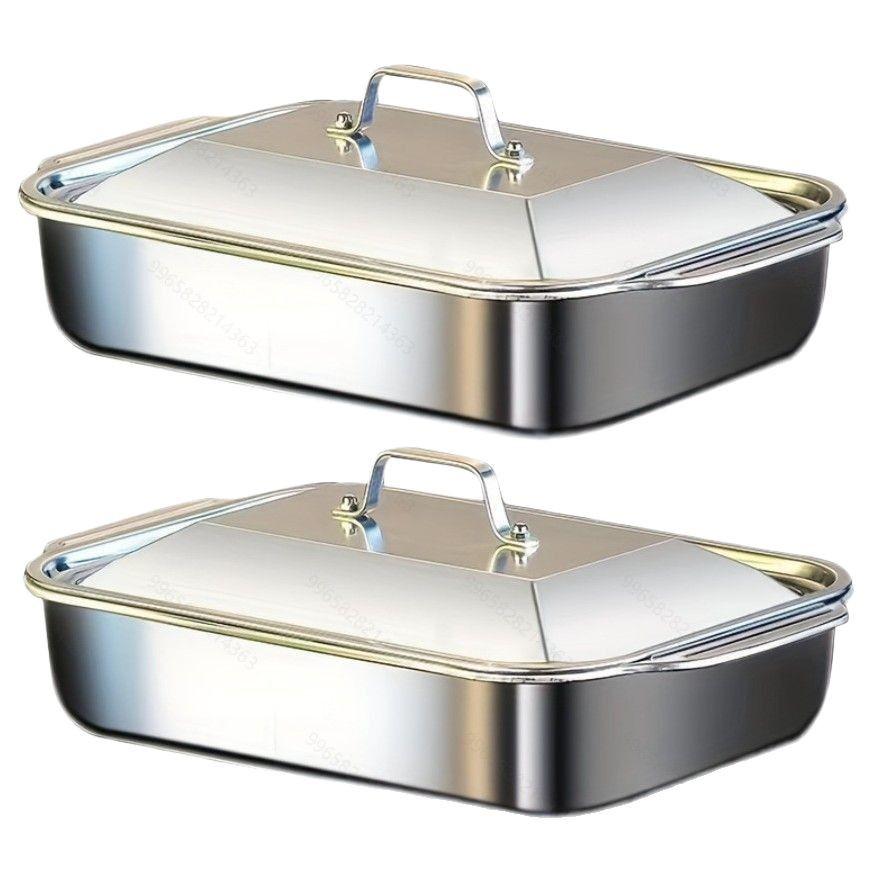 Stainless Steel Grilled Fish and Seafood Pan with Lid and Handle