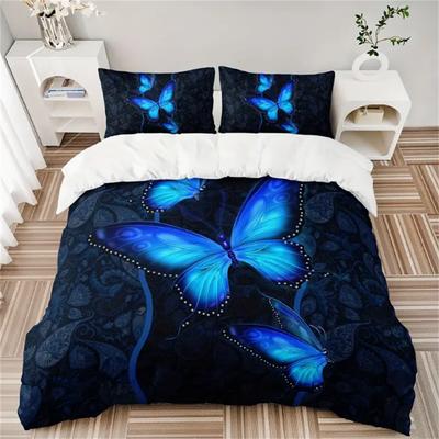 3-teiliges Bettbezug-Set mit blauen Schmetterlingen, Mandala-Bettwäsche, Boho-Blumen-Bettbezug für Schlafzimmer, Gästezimmer(Bettbezug + 2 * Kissenbezüge)