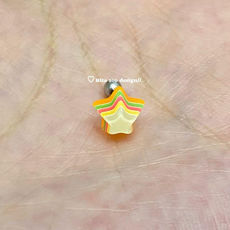 

[Rita Zoo] Rainbow XINGX! Super Cute Pentagram Heart Titanium Steel 1.2 Ear Bone Stud Ear Studs Earrings Paragraph 2 (0.8mm thick)