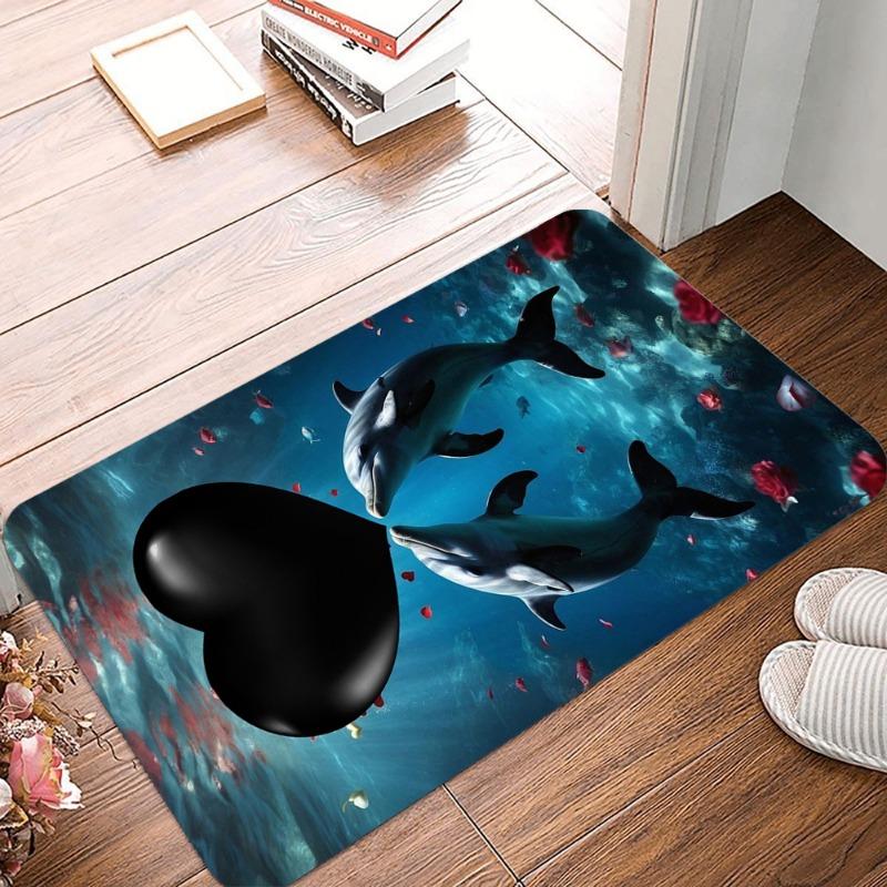 Kissing Dolphin Printing Non-Slip Small Rug Waterproof Easy To Clean Floor Mat for Indoor Outdoor Use Durable Home Decor Fashion