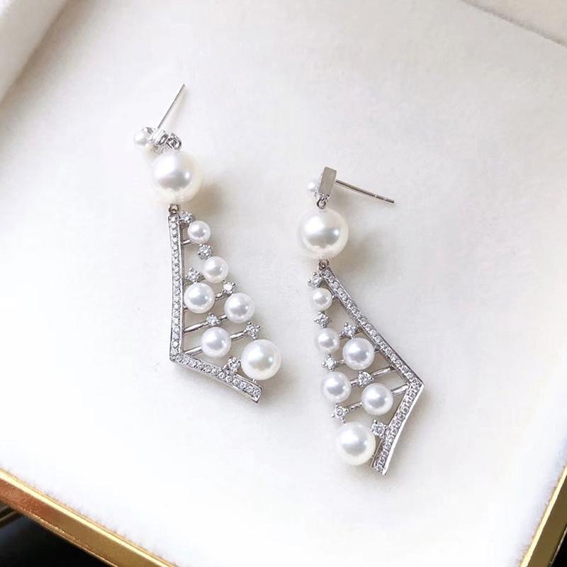 Huitan Exquisite Simulated Pearl Drop Earrings Modern Geometric Fashion Ear Accessories for Women Bright Wedding Party Jewelry