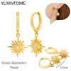 925 Sterling Silver Needle Vintage Square Round Pendant Earrings For Women Crystal Shell Geometric Earrings Fashion Jewelry