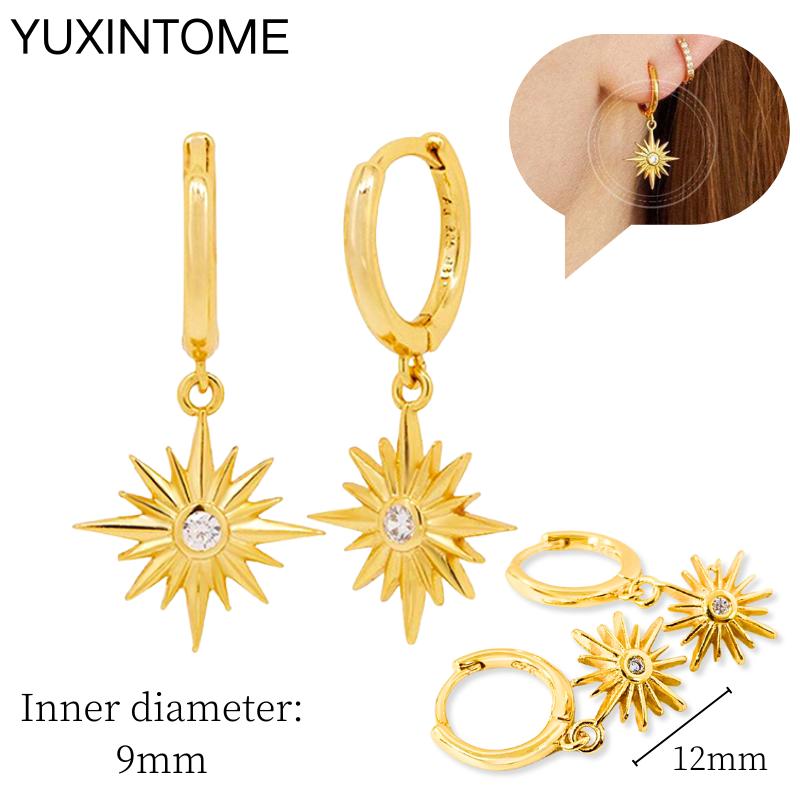 925 Sterling Silver Needle Vintage Square Round Pendant Earrings For Women Crystal Shell Geometric Earrings Fashion Jewelry