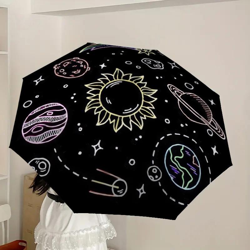 1pc Space Adventure: Planets, Stars, and Comets Umbrella with Plastic Handle,Suitable for All Seasons Home Travel Outdoor UmbrellaDD1764