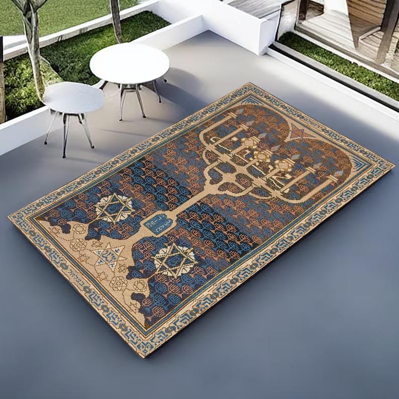 Hebrew Prayer Rugs and Carpets Area Floor Mats Personalized Jewish Prayer Mats Perfect for Turkish Prayer Rooms and Gifts