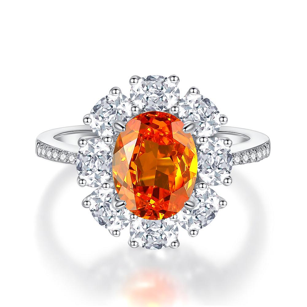 Women's 925 Sterling Silver Ring with Oval Ruby and Diamond Accents